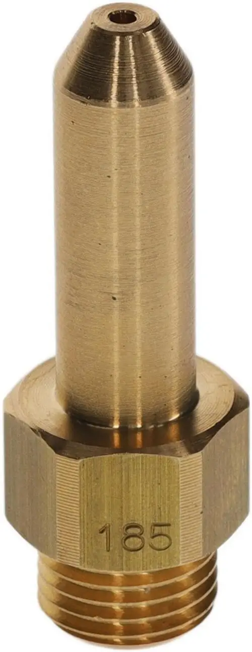 Bosch Gasdüse mit konischer Form, gewindeartiger Basis und sichtbarer Kennzeichnung "185". Sie hat eine glatte Metalloberfläche.